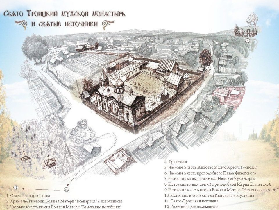 Схема монастыря и святых источников в его окрестностях